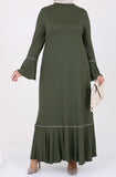 Women's Oversize Ruffle Khaki Combed Cotton Dress