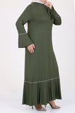 Women's Oversize Ruffle Khaki Combed Cotton Dress