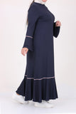 Women's Oversize Ruffle Navy Blue Combed Cotton Dress