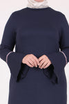 Women's Oversize Ruffle Navy Blue Combed Cotton Dress