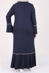 Women's Oversize Ruffle Navy Blue Combed Cotton Dress