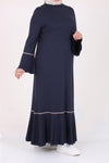 Women's Oversize Ruffle Navy Blue Combed Cotton Dress