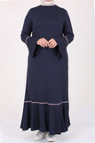 Women's Oversize Ruffle Navy Blue Combed Cotton Dress