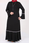 Women's Oversize Ruffle Black Combed Cotton Dress