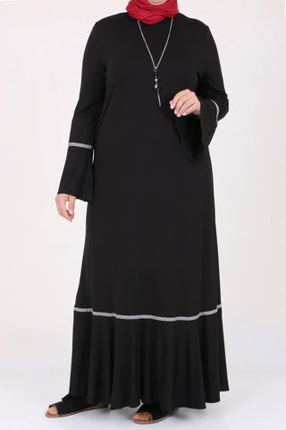 Women's Oversize Ruffle Black Combed Cotton Dress