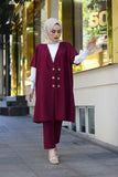 Women's White Blouse Damson Jacket Pants Set