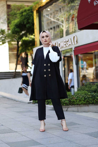 Women's White Blouse Black Jacket Pants Set