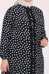 Women's Oversize Polka-Dot Frill Black Full Coat