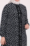 Women's Oversize Polka-Dot Frill Black Full Coat