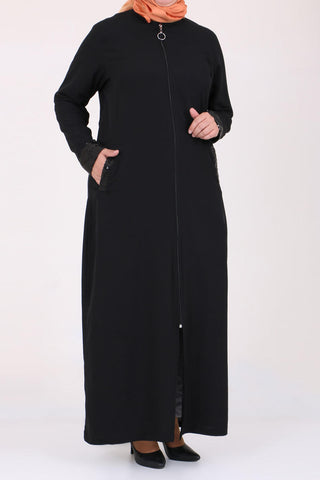 Women's Oversize Sequin Black Crepe Full Coat