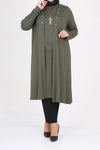 Women's Oversize Eyelet Detail Khaki Combed Cotton Tunic Cardigan Set