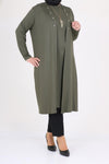 Women's Oversize Eyelet Detail Khaki Combed Cotton Tunic Cardigan Set