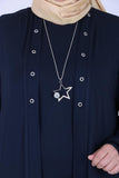 Women's Oversize Eyelet Detail Navy Blue Combed Cotton Tunic Cardigan Set