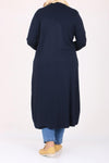 Women's Oversize Eyelet Detail Navy Blue Combed Cotton Tunic Cardigan Set