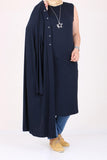 Women's Oversize Eyelet Detail Navy Blue Combed Cotton Tunic Cardigan Set