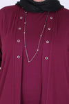 Women's Oversize Eyelet Detail Maroon Combed Cotton Tunic Cardigan Set