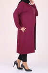 Women's Oversize Eyelet Detail Maroon Combed Cotton Tunic Cardigan Set