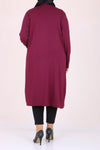 Women's Oversize Eyelet Detail Maroon Combed Cotton Tunic Cardigan Set