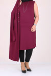 Women's Oversize Eyelet Detail Maroon Combed Cotton Tunic Cardigan Set