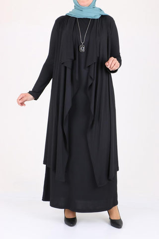 Women's Oversize Black Rib Dress Cardigan Set