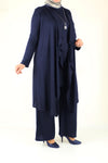 Oversize Navy Blue Rib Tunic Cardigan Pants Set