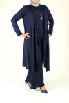 Oversize Navy Blue Rib Tunic Cardigan Pants Set