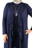 Oversize Navy Blue Rib Tunic Cardigan Pants Set