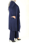 Oversize Navy Blue Rib Tunic Cardigan Pants Set