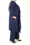 Oversize Navy Blue Rib Tunic Cardigan Pants Set