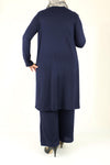 Oversize Navy Blue Rib Tunic Cardigan Pants Set