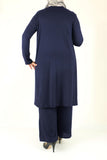 Oversize Navy Blue Rib Tunic Cardigan Pants Set