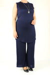 Oversize Navy Blue Rib Tunic Cardigan Pants Set