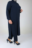 Women's Oversize Buttoned Navy Blue Tunic Pants Set