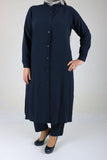 Women's Oversize Buttoned Navy Blue Tunic Pants Set