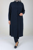 Women's Oversize Buttoned Navy Blue Tunic Pants Set