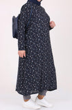 Women's Oversize Camo Pattern Long Navy Blue Viscose Tunic