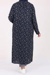 Women's Oversize Camo Pattern Long Navy Blue Viscose Tunic