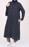 Women's Oversize Camo Pattern Long Navy Blue Viscose Tunic