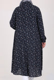 Women's Oversize Camo Pattern Navy Blue Medina Silk Tunic