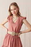 Women's Square Buckle Camel Straw Belt